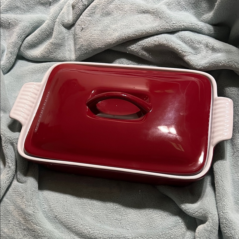 Hells Kitchen Red 3 qt. Ceramic Baking Dish with Lid